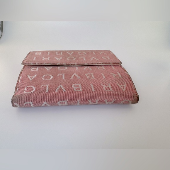 Bulgari Pink Wallet BVLGARI Pink Logo Canvas Bifold Wallet Authentic - Picture 5 of 15
